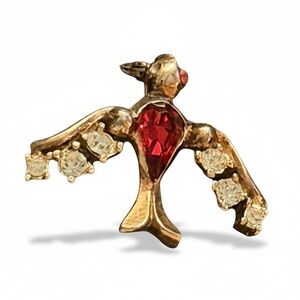 Vintage petite Elegant Gold and Red Bird Brooch